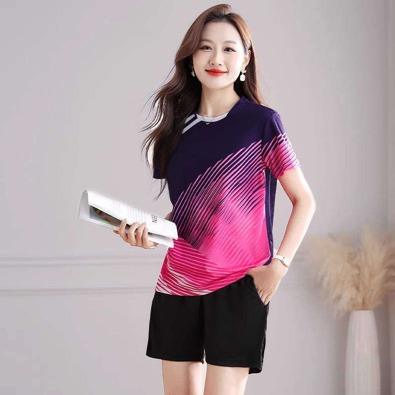 Short-Sleeved Shorts Ice Silk Quick-Drying Sports Suit for Women 2025 Summer New Badminton Suit Casual Running Two-Piece Set Short-Sleeved Shorts Ice Silk Quick-Drying Sports Suit for Women 2025 Summer New Badminton Suit Casual Running Two-Piece Set