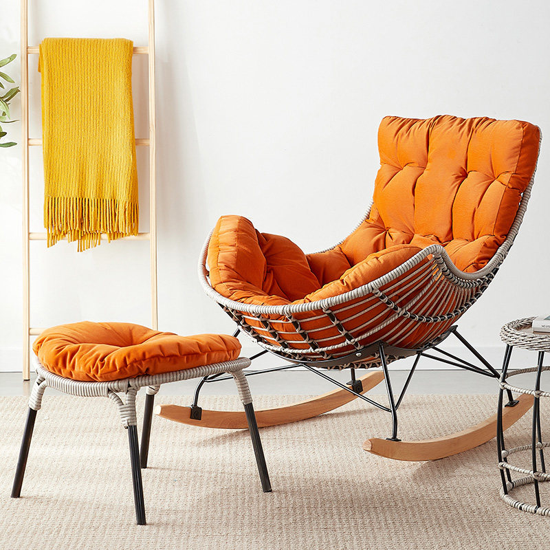 Rocking chair Lying Chair Adult Balcony Home Casual Chair Rattan Slob Rocking Chair Summer Light Lavish Single Sofa Chair