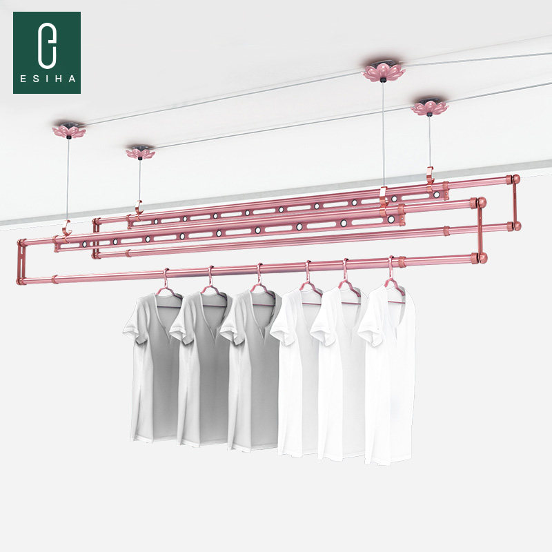 Lifting clothes drying rack hand-cranked balcony household indoor manual clothes drying rod top-mounted double-rod drying quilt cooling rack
