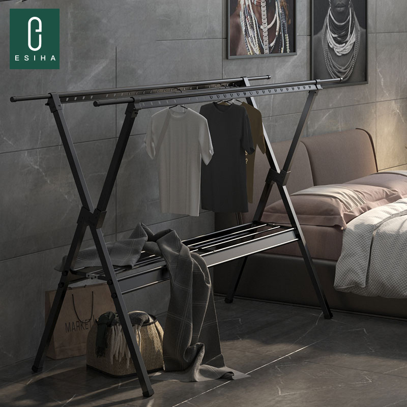 Mobile drying frame folded mobile home with outdoor double rod stretched sun sub artifact black clothes hanger landing