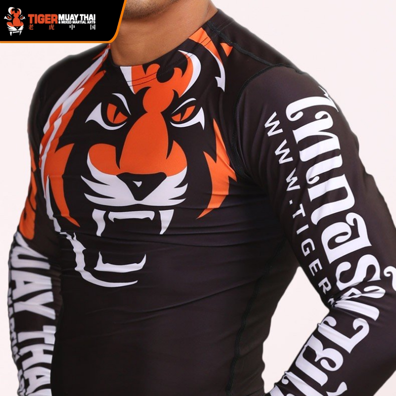 Men's Long Sleeve Jiujitsu Wear Black Mixed Martial Arts Fitness Training Tights TigerMuayThai