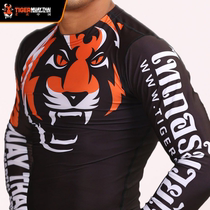  Mens long-sleeved Jiu-jitsu wear-resistant suit Black MMA fitness training tights TigerMuayThai