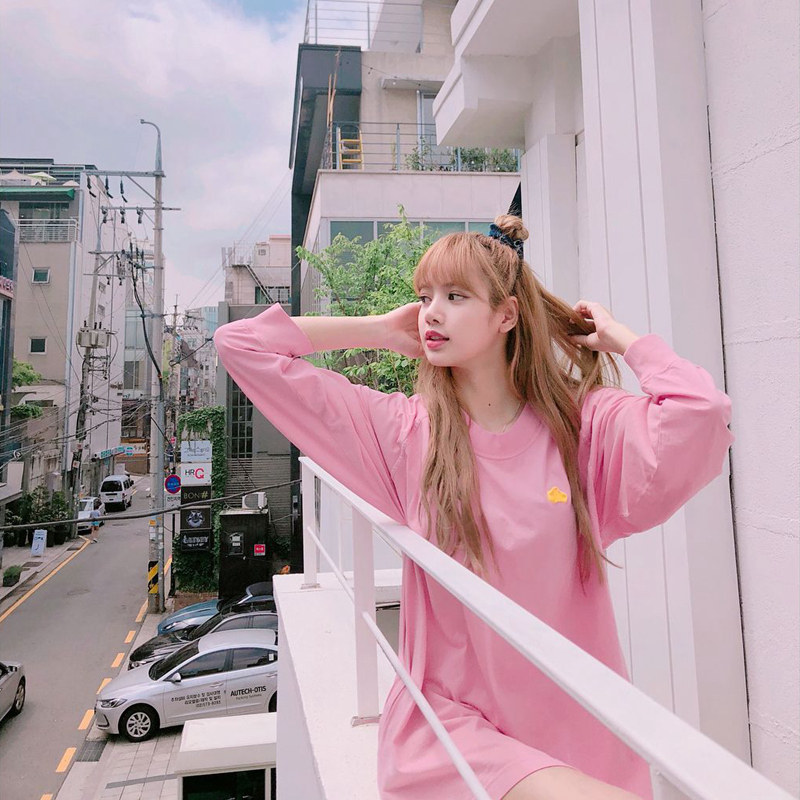 French maje Lisa with the same pink long-sleeved T-shirt female medium long version loose necropolis jacket for spring and autumn blouses