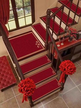 Chinese wedding indoor solid wood step mat non-slip red step mat diatom mud floor mat step carpet
