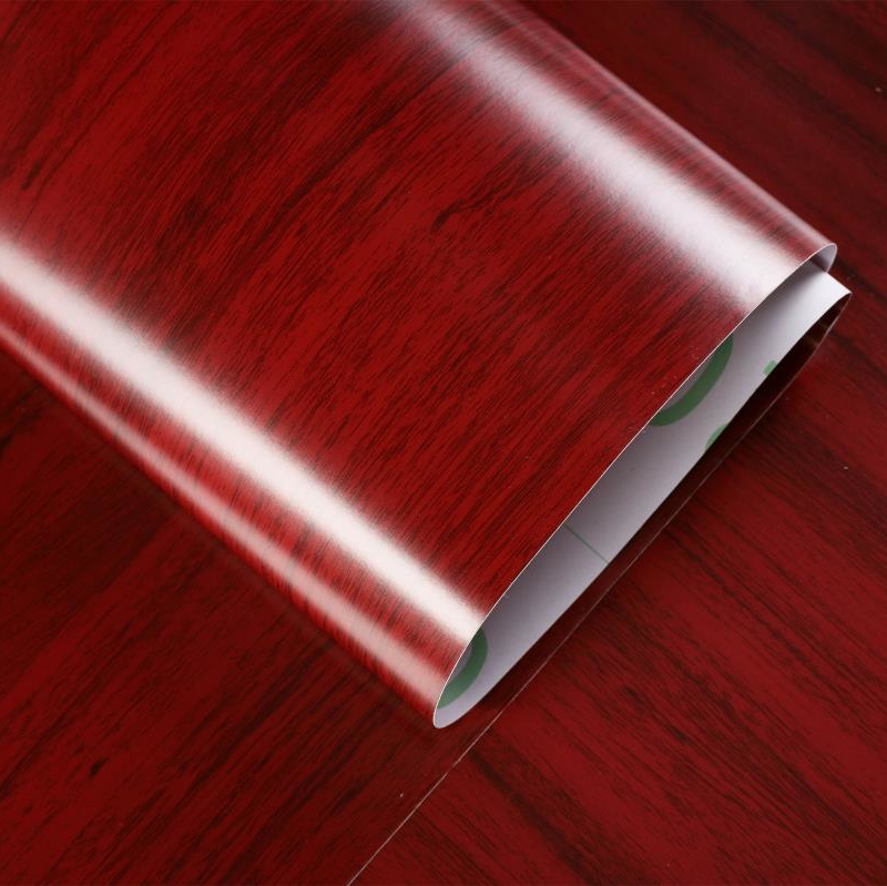 Red wood grain wallpaper self-adhesive renovation sticker wallpaper wood grain sticker waterproof furniture cabinet book desktop wooden door Chinese style