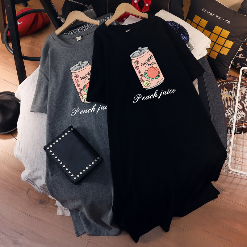 Pregnant woman summer coat covered without appearing fashionable short sleeve T-shirt reduced age large-yard dress over knee long skirt