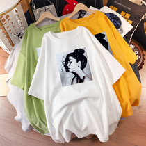 Pink maternity short sleeve T-shirt fashion big Version long Korean top pregnant women T-shirt loose body shirt Cotton