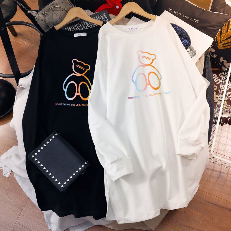 Pregnant women's autumn clothing and clothing plus suede loose large size for long version 2022 spring autumn new Korean version small bear long sleeve blouses woman