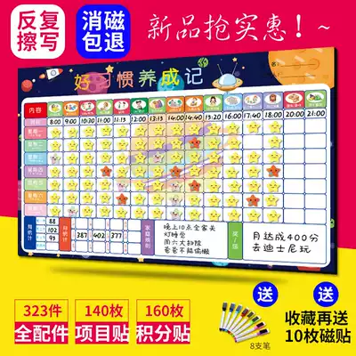Good habits to develop children's growth self-discipline table primary school students home learning clock-in record sheet magnetic wall sticker waterproof and erasable magnetic integral stick time schedule management summer vacation summer schedule