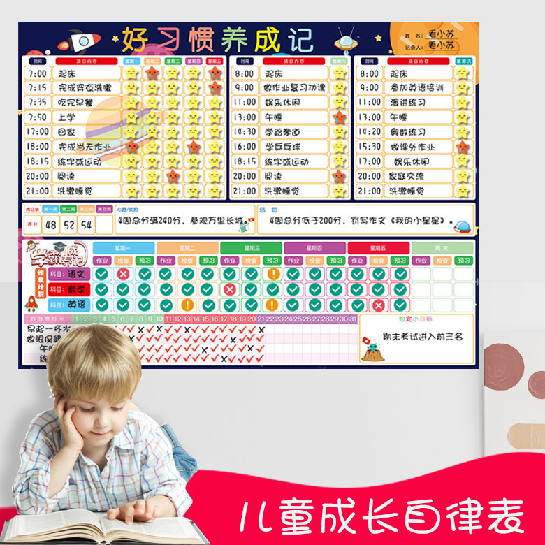 Children Growth Self-discipline Table Good habits to develop summer vacation summer program Suction Magnetic Elementary School Children Kindergarten Family Calendar Points Reward Wall Stickup Self-discipline Theorizer Behavior card recording table