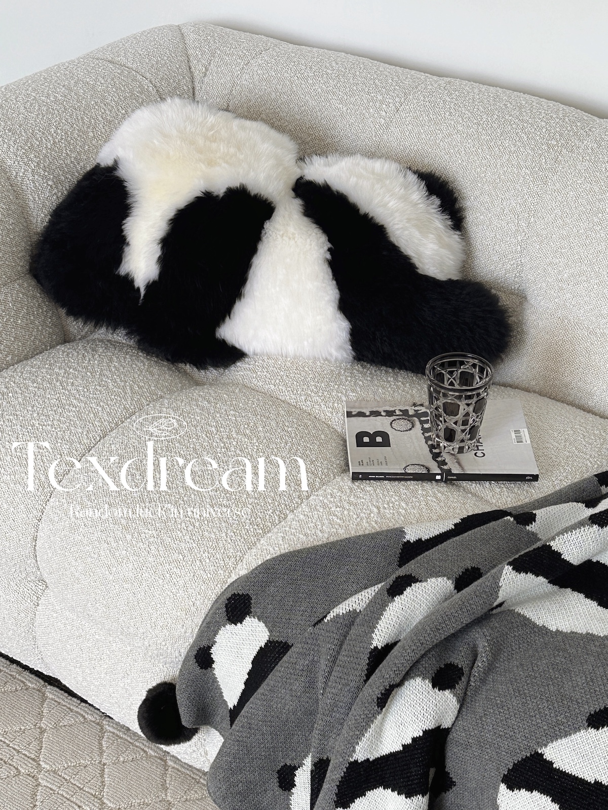 Texdream Attitude Cute Groveling Panda Cuddle With Pillow Flowers The Same Sofa Living Room Wool Back Cushion Plush Gift-Taobao