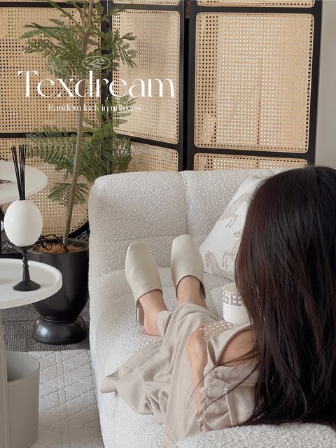 Texdream ທັດສະນະຄະຕິຊັ້ນທໍາອິດ ເກີບແຕະ lambskin ຫນັງແທ້ບໍ່ມີຮອຍຫ້ອຍສາມາດໃສ່ນອກຖົງຕີນ lazy slippers