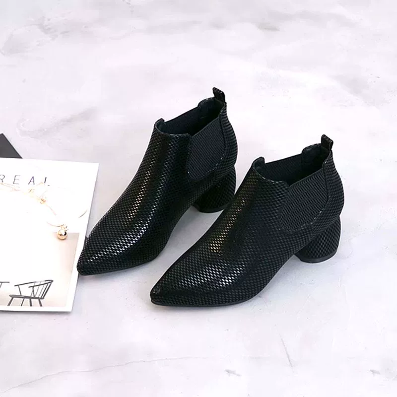 Giày cao gót ngắn gót dày của phụ nữ giày cao gót mũi nhọn của phụ nữ Anh giày cao gót giữa phong cách Hàn Quốc mùa xuân và mùa thu giày khỏa thân giày đơn giày nữ giày lưới màu đỏ mắt cá chân - Kính khung