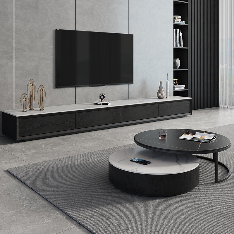 Italian Type Imported Round Rock Plate Tea Table TV Cabinet Composition Modern Minima Living Room Small Family telescopic storage tea table