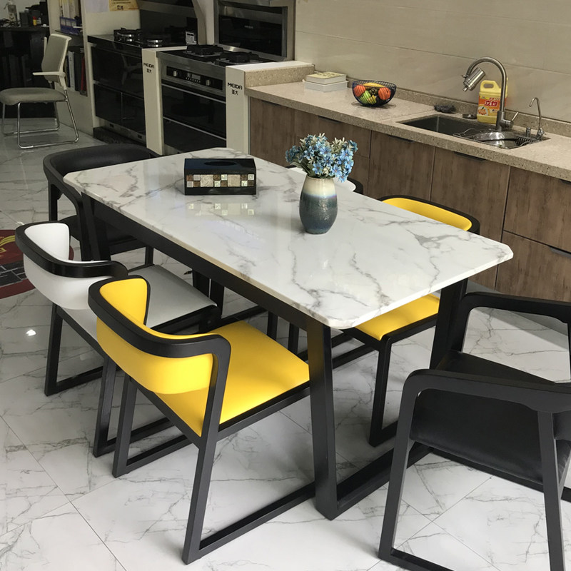Nordic marble dining table modern minimalist small apartment all solid wood rectangular dining table four or six people dining table and chair combination