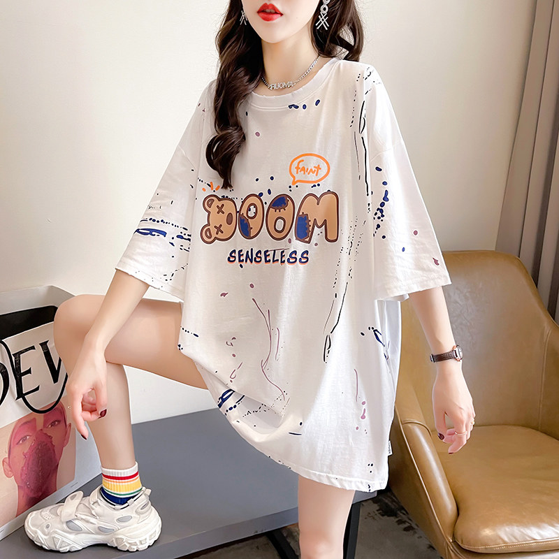 Pregnant women summer short-sleeved T-shirt loose fashion thin section large size top women's dress summer half-sleeved T-shirt summer