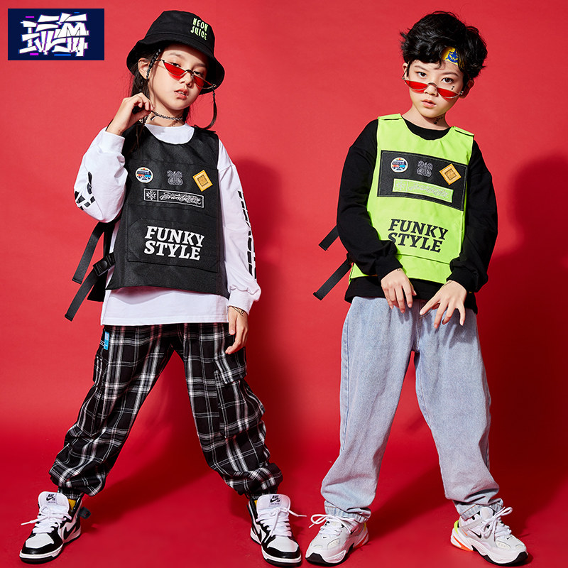Children's hip-hop clothing trendy boy tooling vest hip-hop loose handsome female jazz dance children's hiphop catwalk