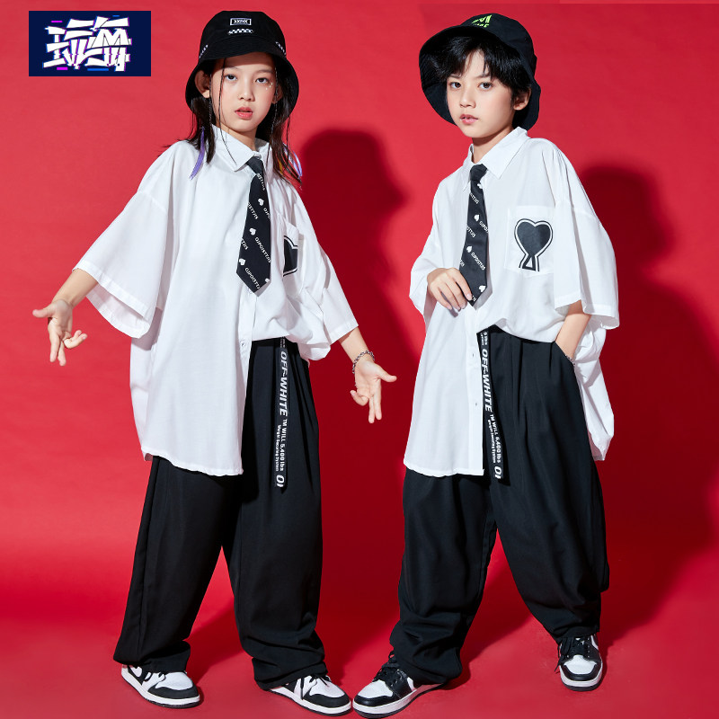 Street dance suit boy hip hop children's tide short sleeve children's clothing girl jazz dance clothing hiphop boy walk show