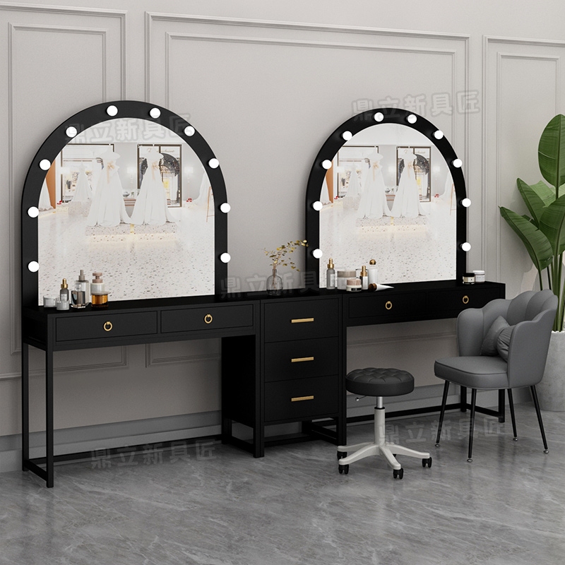 Black Photo Studio Makeup Table with Lights, Special for Makeup, Wedding Dress Shop, Makeup Artist Makeup Table, Beauty Salon Dressing Table