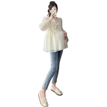 Maternity spring suit loose butt-covering baby doll top fashionable and fashionable early spring two-piece set spring and autumn style