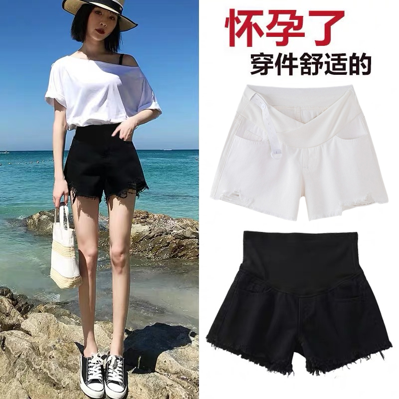 Maternity shorts women summer outside wear low waist inner pants maternity summer summer loose raw denim shorts thin