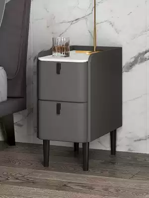 Light luxury Rock board bedside table modern minimalist bedroom leather ultra narrow bedside small cabinet mini cabinet