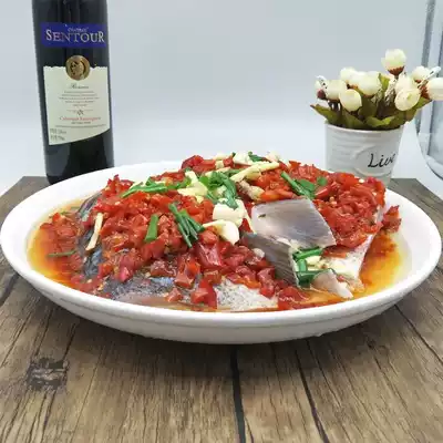 Shangyuan White Hotel Steamed Fish Plate Dumplings Ceramic White Disc Plate Chopped Pepper Fish Head Plate Home Large Size