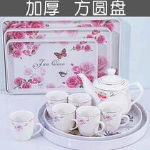 Household water cup tea tray plastic rectangular fruit tray tea table round tray creative tea cup imitation porcelain plate