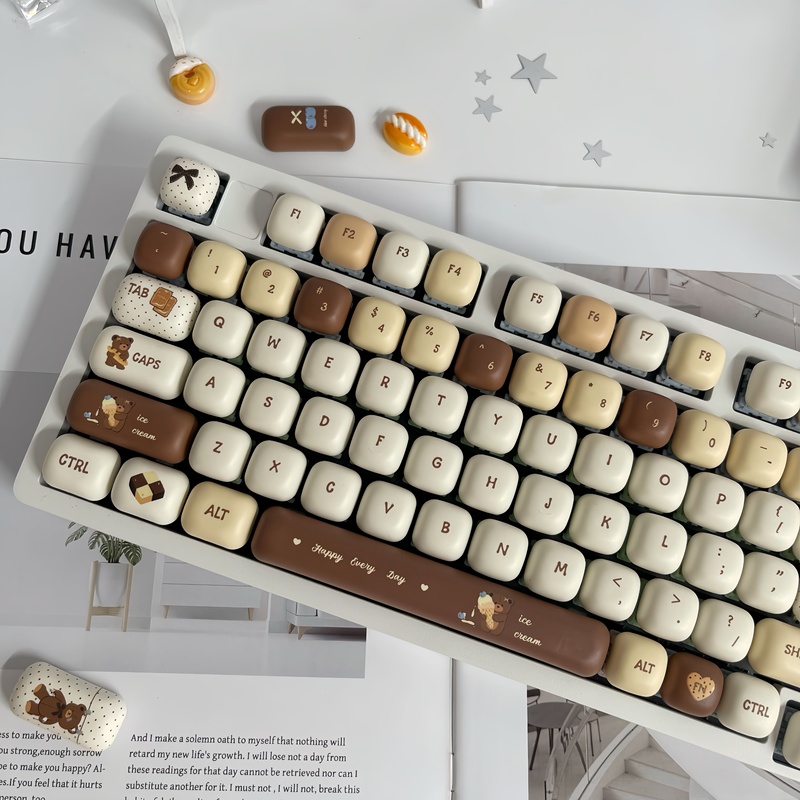 Cherry Bear Keycaps Mog Round Cute Sublimation Keycaps for Girls 61 68 75 84 87 98 108 Etc