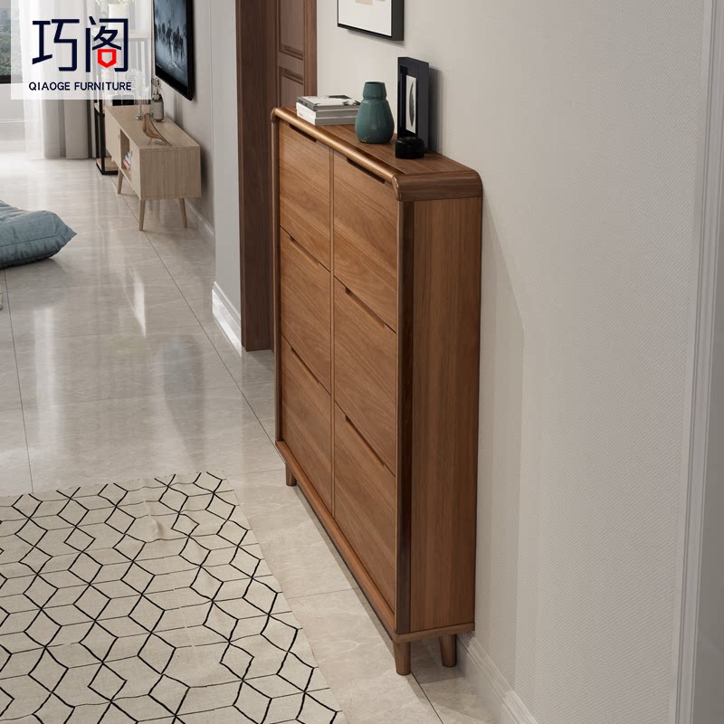 Shoe cabinet solid wood frame large capacity ultra-thin narrow home doorway entry small tipping bucket style minimalist modern door hall cabinet 17cm