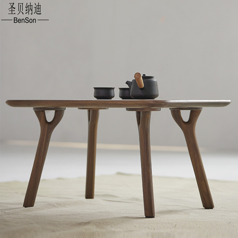 Floating window small table black walnut Japanese tatami small tea tatami small luxury tea table simple solid wood shorter