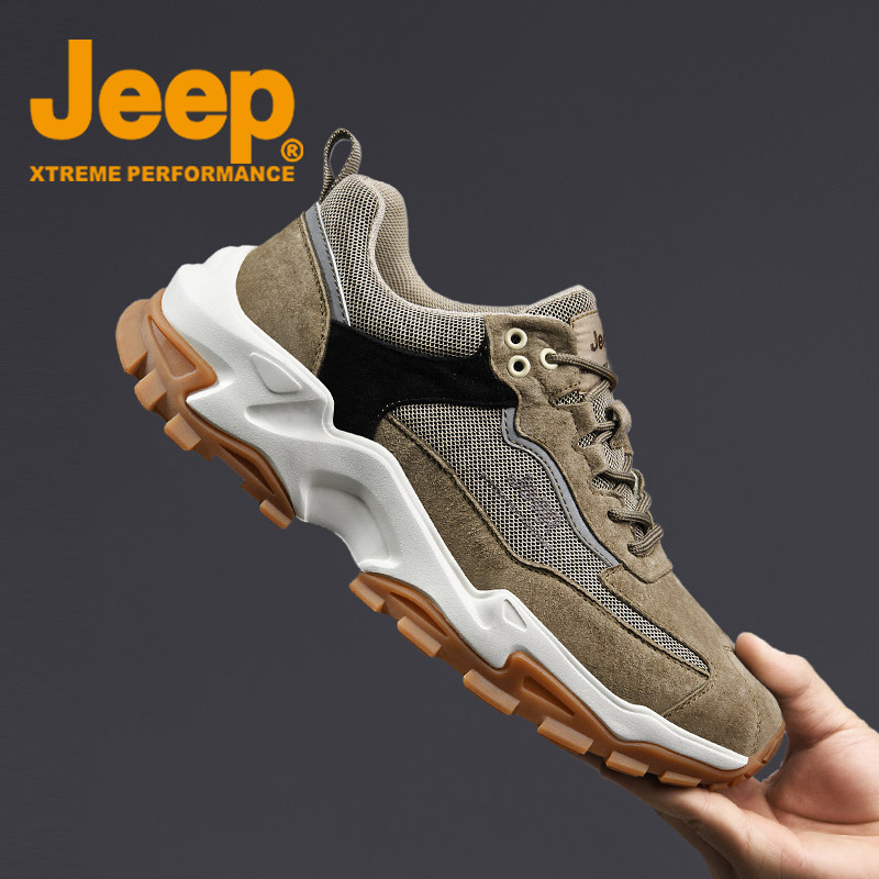 JEEP Gip Men Shoes 2022 Fall New Genuine Leather Sport Casual Shoes Outdoor Tide 100 Lap Dad Shoes Man