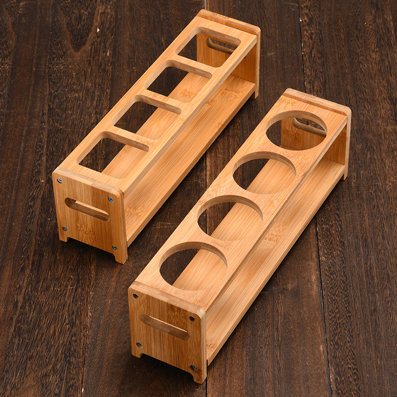 Household oil bottle shelf bracket Glass seasoning tank Oil bottle oil pot set with wooden frame Kitchen supplies round square
