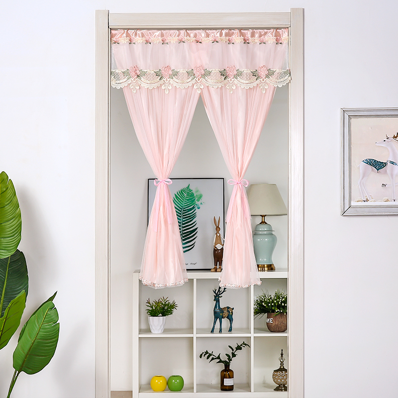 Door Curtain Decorative Curtain Partition Curtain Lace Gauze Door Curtain Double-Layer Double-Opening Bedroom Home Use No-Drill Two-Piece Half-Door Curtain