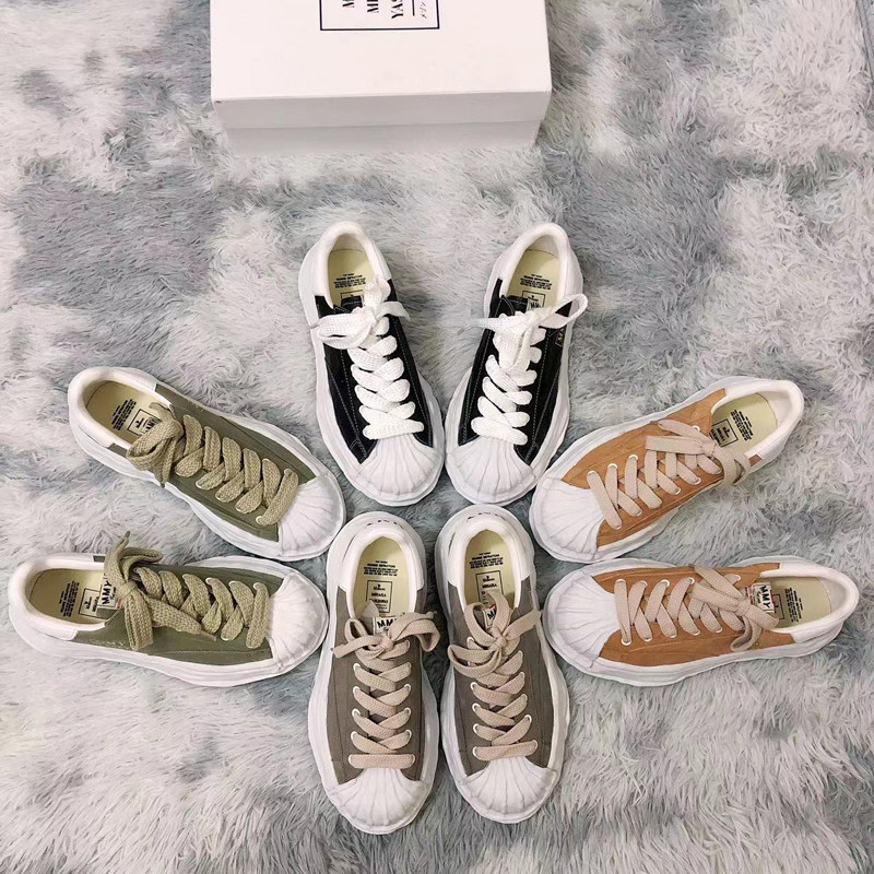 2022 new Mihara Kangyu men's thick bottom mmy dissolving shoes shell head leather casual retro trend board shoes
