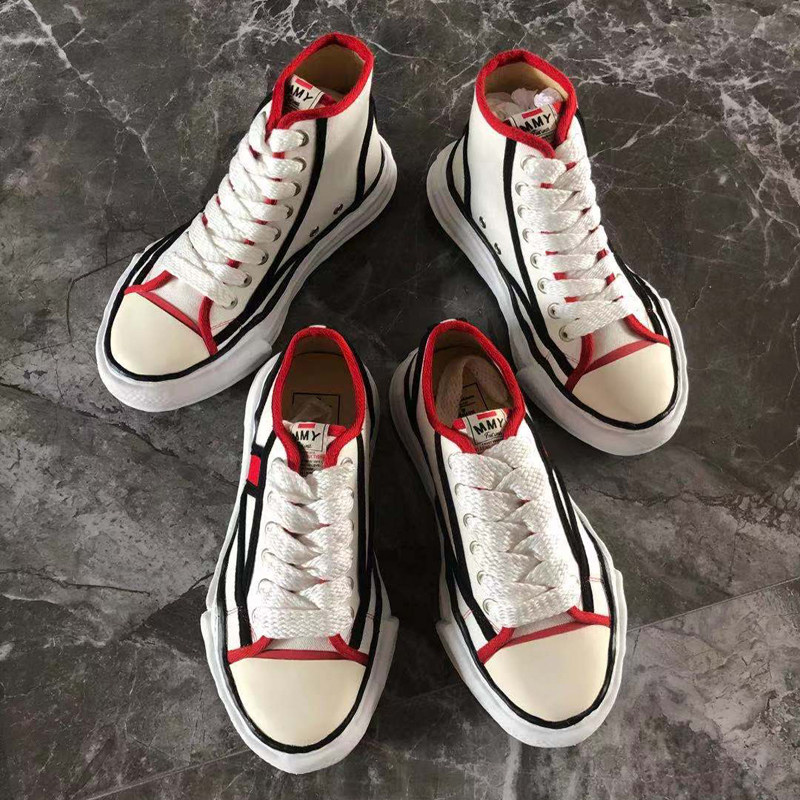 MMY Mihara Kangyu white and red women's shoes lace-up low-top thick-soled men's sneakers deformation dissolve couple sports canvas shoes