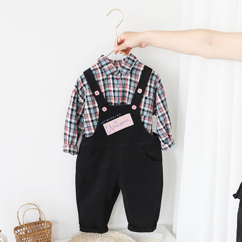 Baby holding baby bag pants spring and autumn 1-4 years old tide men and children spring pants Infant Western school suspenders children's pants tide