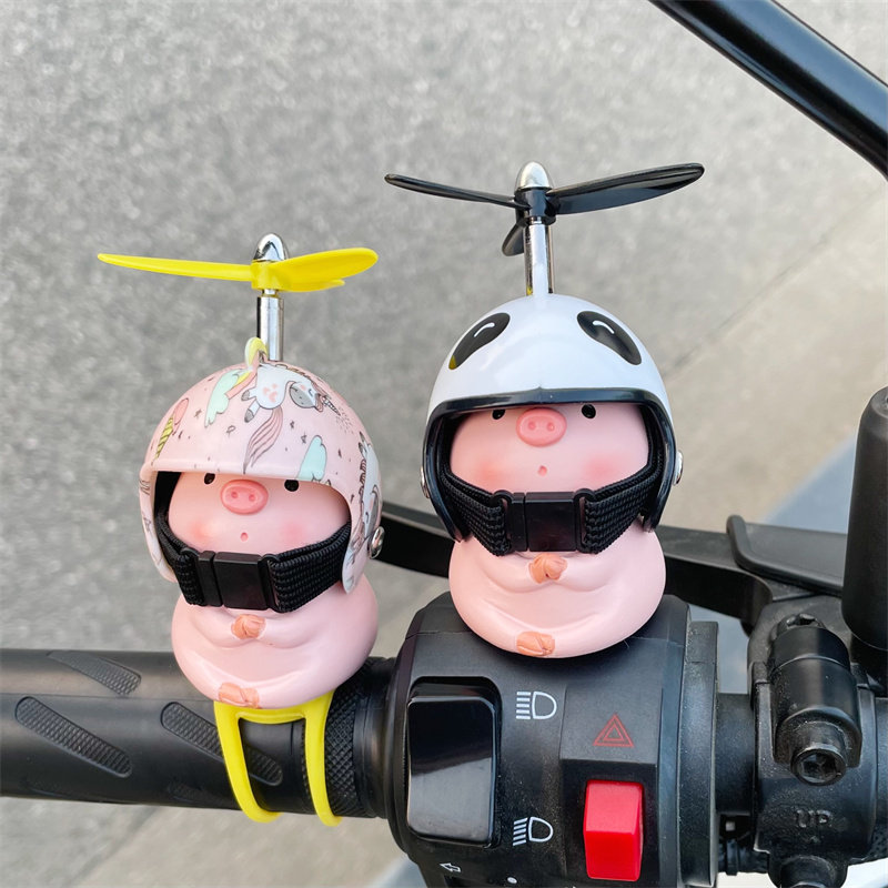 Piggy electric motorcycle decoration battery bicycle with helmet little yellow duck duck doll small accessories decoration