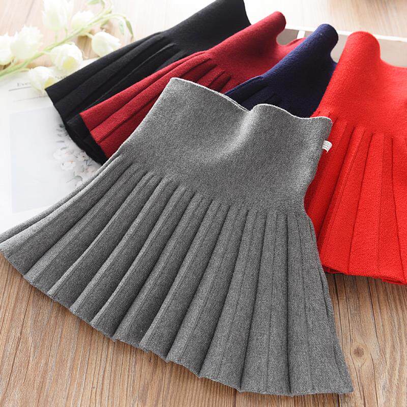 Western-style girls' skirts, children's short knitted pleated high-waisted skirts, girls' winter ultra-short skirts, black winter skirts