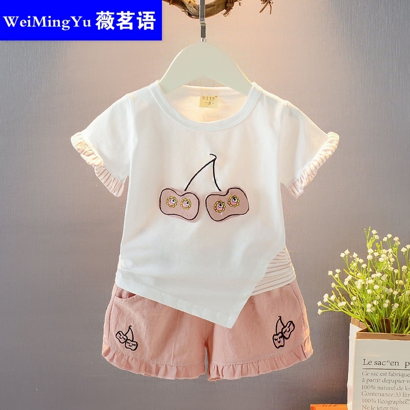  Child Clothing Girl Summer Clothing Short Sleeve Suit 0 One 1-3 ½ 2 Baby Clothes 4 Pure Cotton Female Baby Summer Two