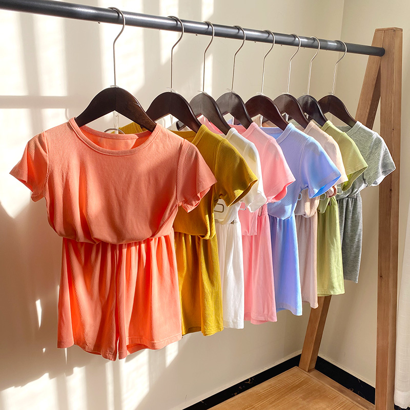 Children's suit summer short sleeve shorts mask suit for men and women baby elastic home clothes pajamas set air conditioning suit