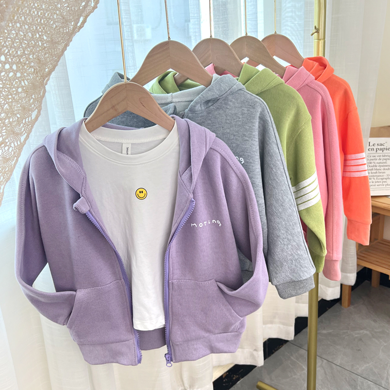 Girls' coat spring and autumn 2022 foreign style men's and women's baby zipper clothing sports hooded coat for children's casual tops