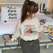 Girls American Retro Cartoon Sweatshirt 2023 Autumn New Childrens Casual Tops Student Small Short Pullover