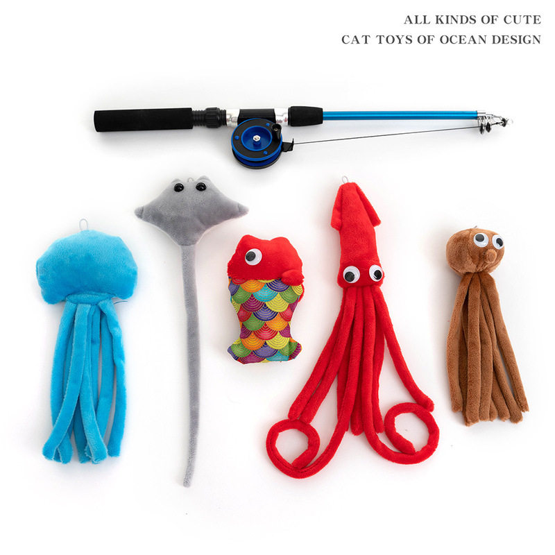 Seabed World Wooden Poles Teasing Cat Stick Toy Sets