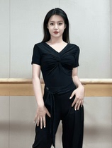 YHA dance wear new summer modern dance womens top V-neck one-piece design super elastic slimming national standard Latin short sleeves