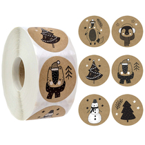 Kraft paper black and white Christmas sticker small snowman tree pattern gift decoration seal sticker 500 sheets 1 volume