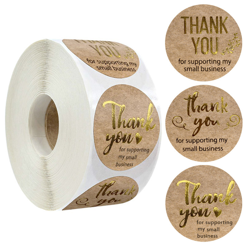 500 stickers roll dark brown 3 fonts bronzing thank you stickers party decoration and gift box seal stickers