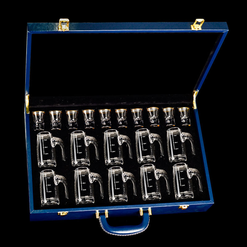 Creative Cup Mouth Sketch Gold Side Liquor Mug Cup Slingers Gift Box Leather Case Leather Case Suit Unleaded Glass Mouthed Glass