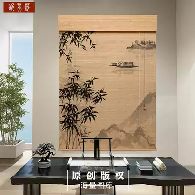 Printed bamboo curtain roll curtain roll-pull door lift shading sunshade sunscreen hand drawn Chinese retro partition curtain
