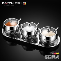 German shell flag 304 stainless steel seasoning tank set Kitchen supplies combination salt tank box Household glass seasoning tank